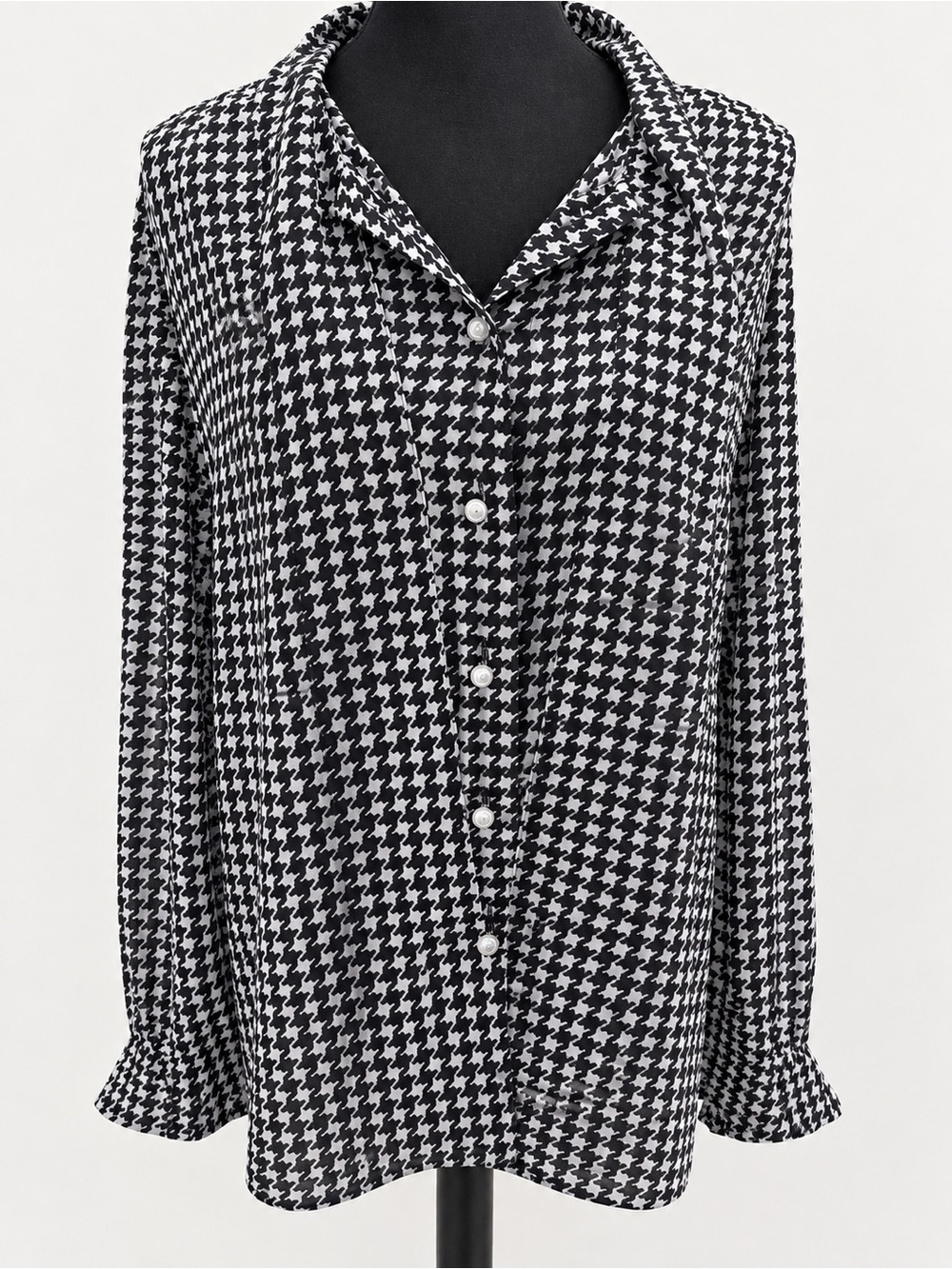 kate spade Black and White Houndstooth Button-Front Blouse